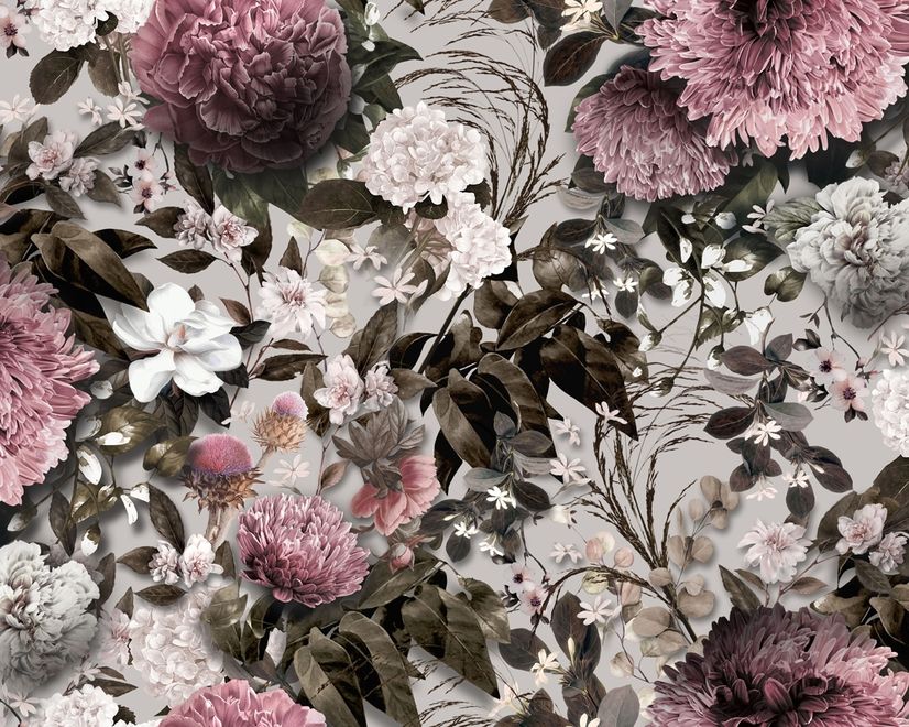 Vintage Floral with Pink Chrysanthemum Wallpaper Mural