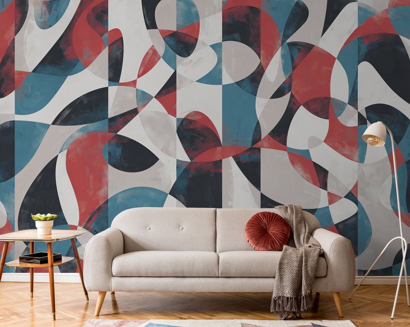 Modern Abstract Art with Retro Colorful Geometric Wallpaper Mural
