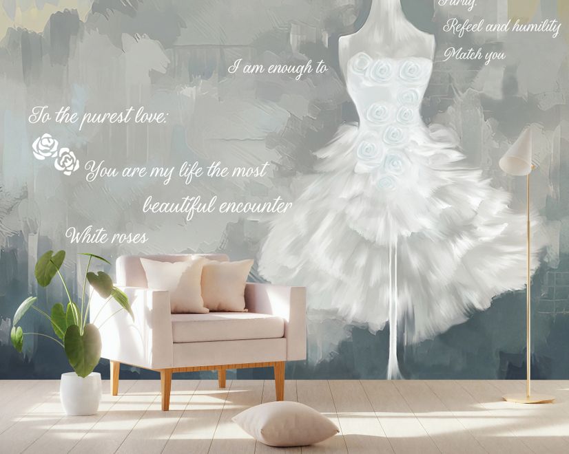 Watercolor Wedding Dress Wallpaper Mural