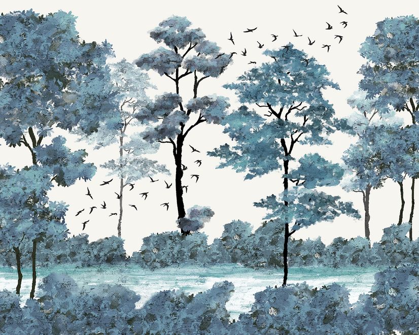 Monochrome Watercolor Big Trees Wallpaper Mural