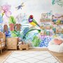 Fototapete Hortensie und Pfingstrose mit Papagei