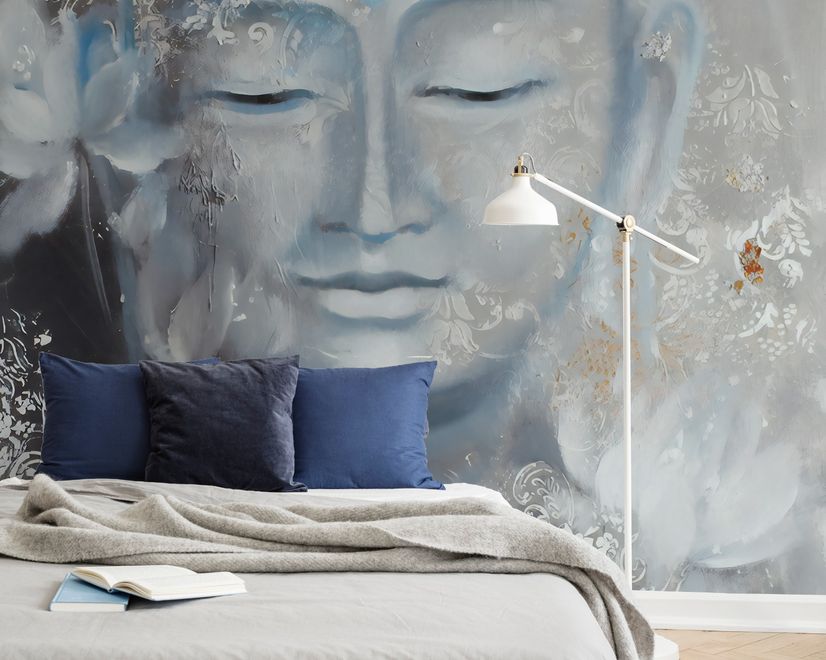 Vintage Buddha mit Lotus Blumen Fototapete