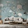 Vintage Peony Floral and Swallow Wallpaper Mural