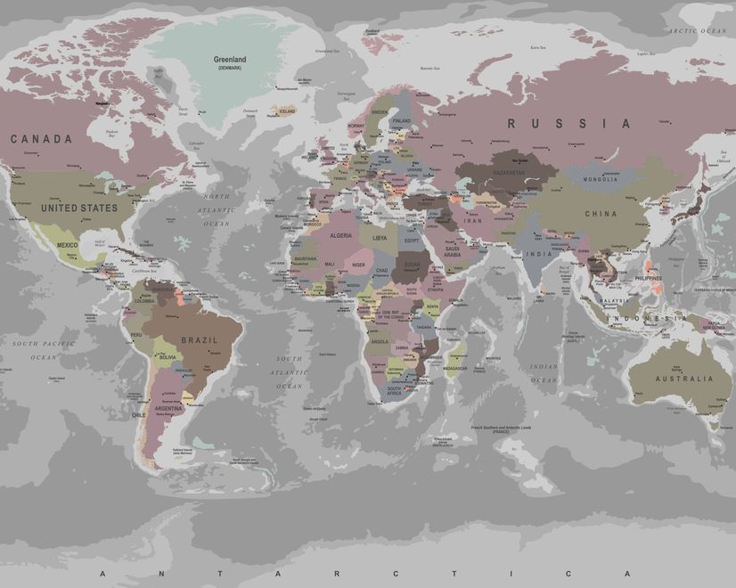 Soft Colorful Political World Map Wallpaper Mural