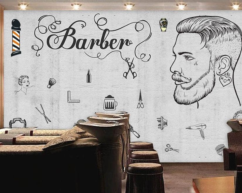 Charcoal Barbershop and Haircut Wallpaper Mural