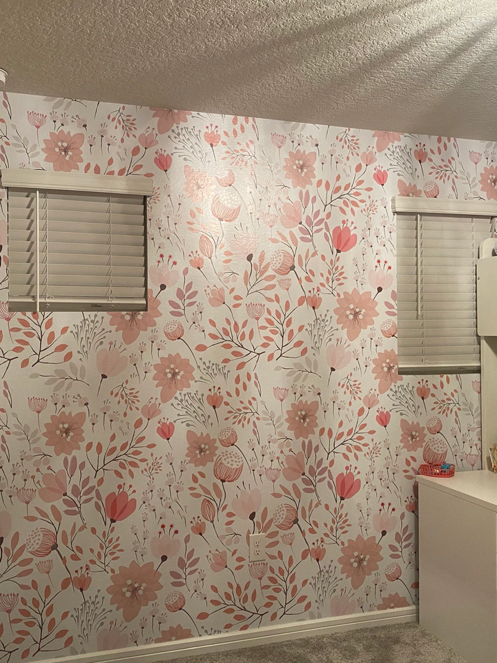 Kids Soft Light Pink / Blue Wildflowers Floral Pattern Wallpaper Mural