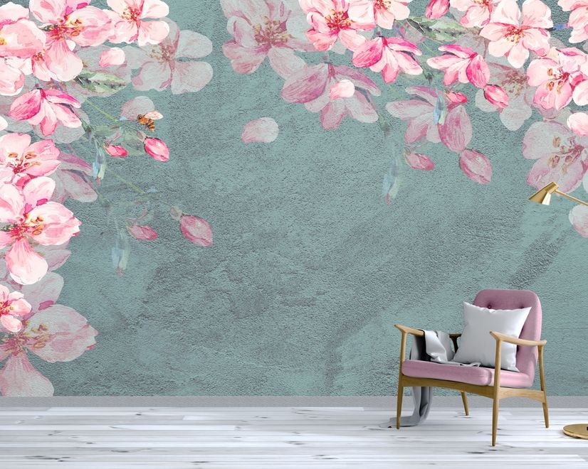 Papier peint panoramique fleurs de cerisier rose Sakura
