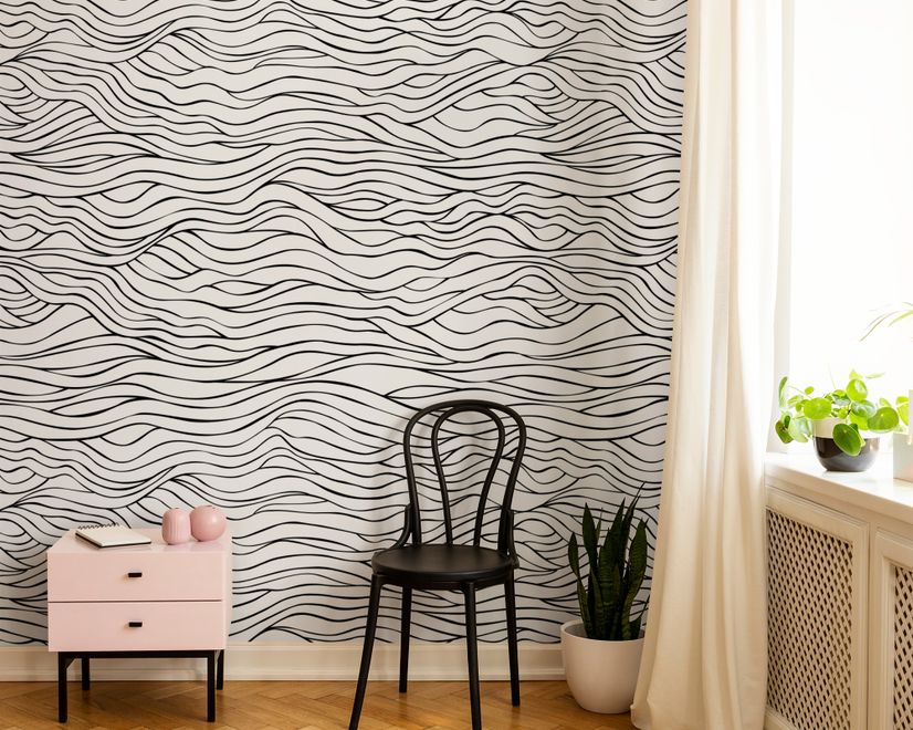 Black and White Minimalistic Abstract Line Art Wallpaper