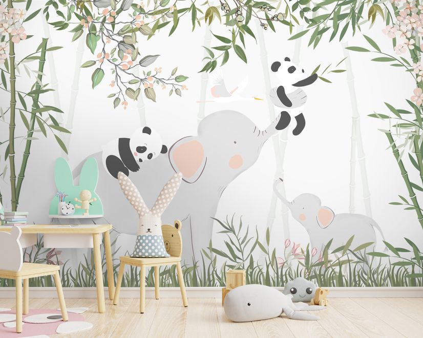 Panda Bear on Elephant Wallpaper Mural