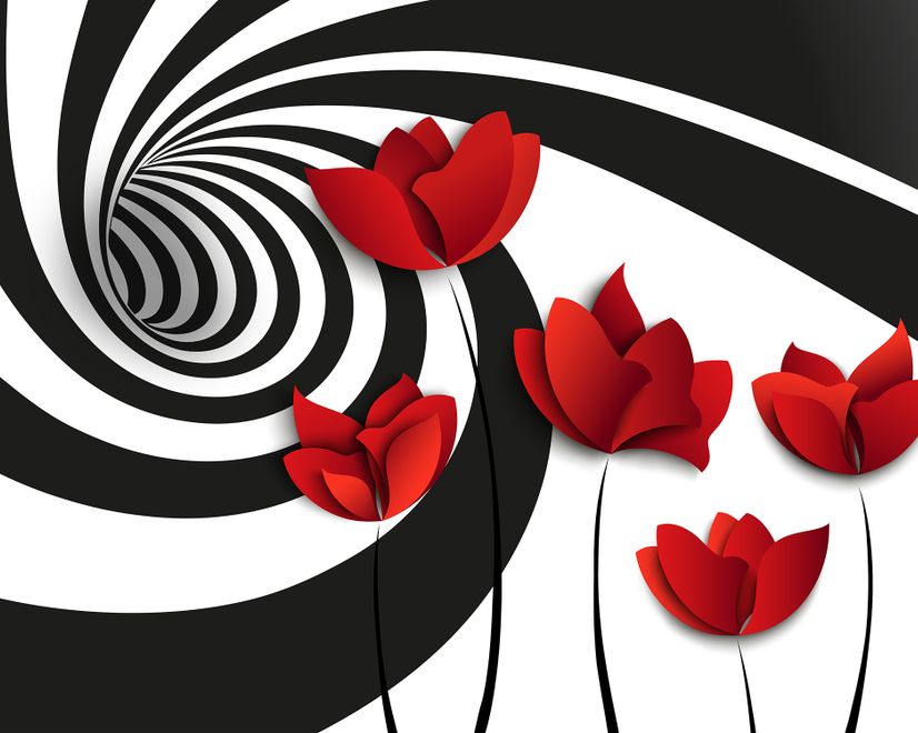 Red Poppy Floral with Abstract Fractal Wallpaper Mural