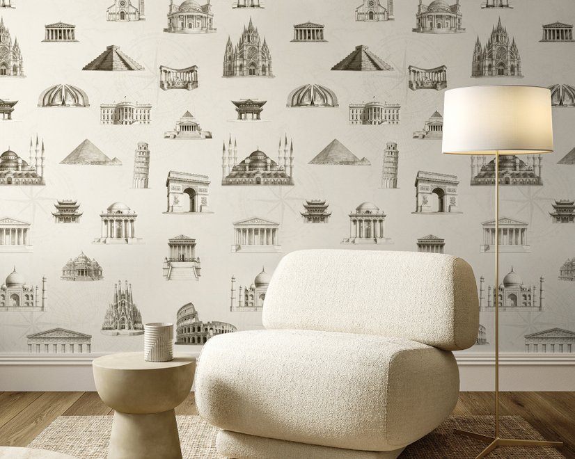 Vintage World Architecture Sketch Wallpaper Mural