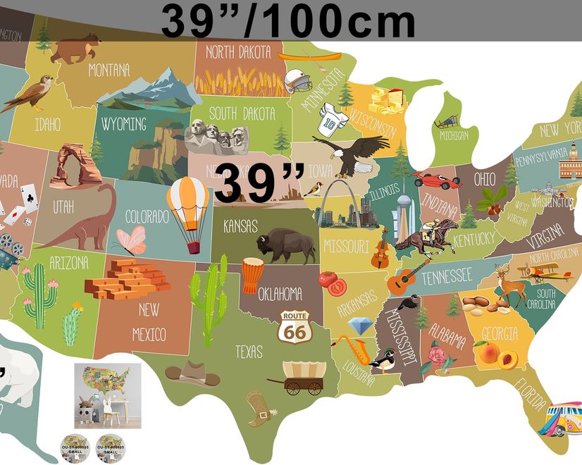 United States Map Wall Decal Sticker for Kids Room