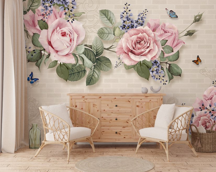 Vintage Pastel Pink Floral Wallpaper Mural