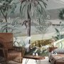 Papier peint paysage exotique vintage avec animaux sauvages