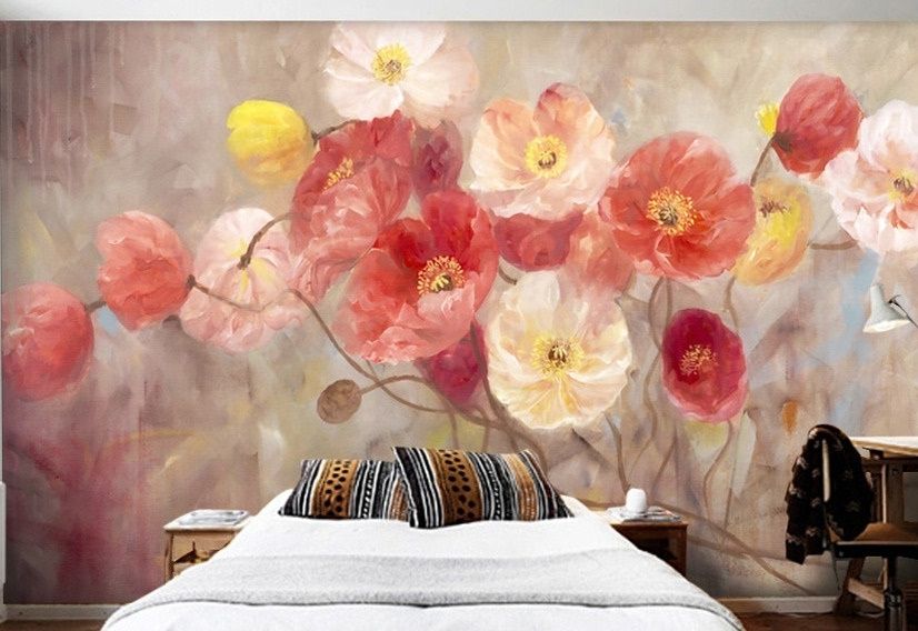 Oil Painting Poppy Floral Wallpaper Mural