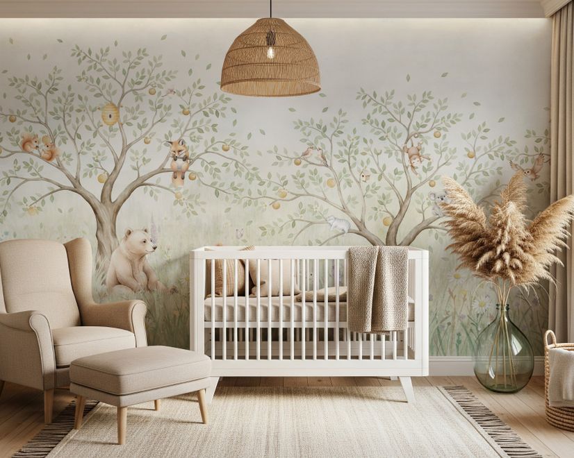 Kids Soft Pastel Forest Animals Wallpaper Mural