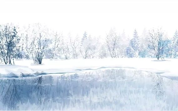 Papier peint panoramique d'un paysage d'hiver et d'un lac en aquarelle