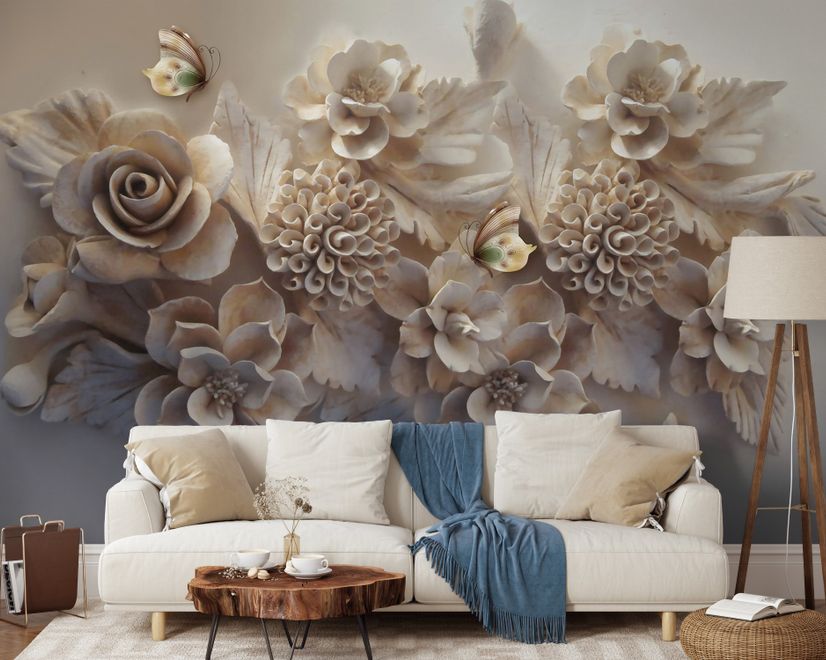 Papier peint panoramique floral à l'aspect 3D