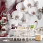 Swan and White Orchid with Red Smoke Pattern Wallpaper Mural