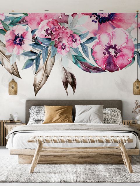 Watercolor Pink Peony Flower Wallpaper Mural