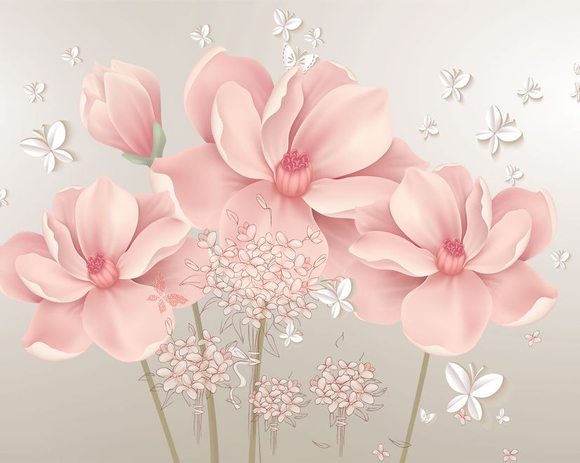 Rosa Hortensie Blumen mit Kleinem Schmetterling Fototapete