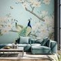 Pfau mit Magnolienblüte Fototapete
