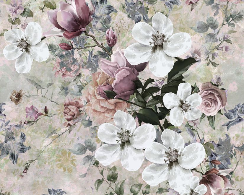 Watercolor Vintage Flower Wallpaper Mural