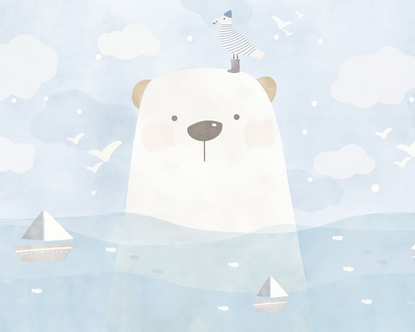 Cartoon Bear with Nightscape Wallpaper Mural