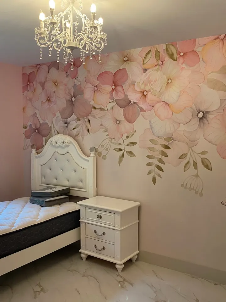 Pink Hydrangea Floral Art Wallpaper Mural