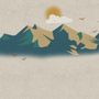 Mountain Sunrise Landscape and Old Plaid Texture Wallpaper Mural