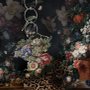 Dunkles Niederländisches Blumenbouquet mit Vögeln Fototapete