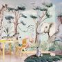 Kids Nursery Safari Animals and Flamingo in the Forest Wallpaper Mural