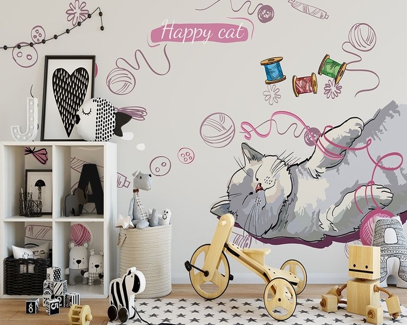 Kids Happy Cat Wallpaper Mural