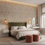 Spring floral wallpaper with pastel watercolour flowers and sage leaves on a clean white ground