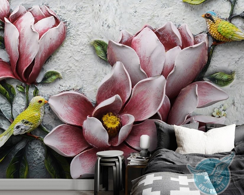 Papier peint panoramique fleur de lys effet relief 3D