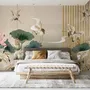 Chinese Crane Birds with Lotus Florals Wallpaper Mural