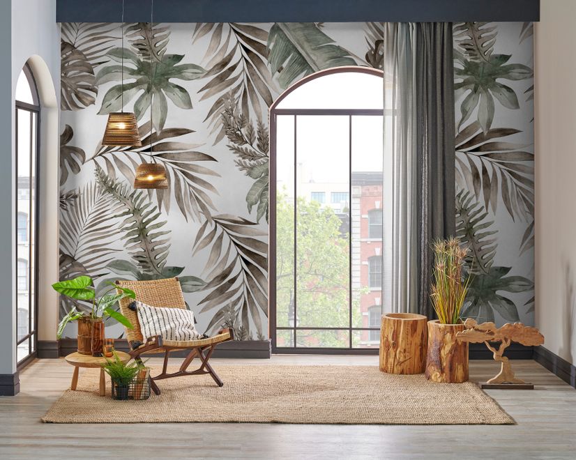 Vintage Banana and Palm Leaves Wallpaper Mural
