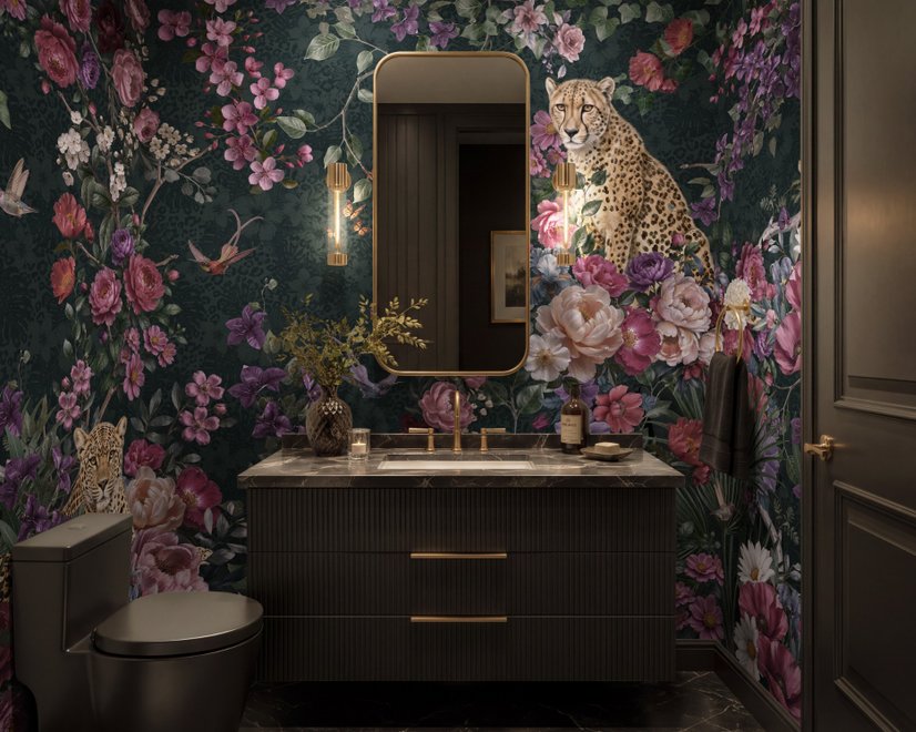 Dark Leopard Floral Garden Botanical Wallpaper Mural