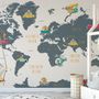 Kids World Map with Animals and Little Cars Wallpaper Mural