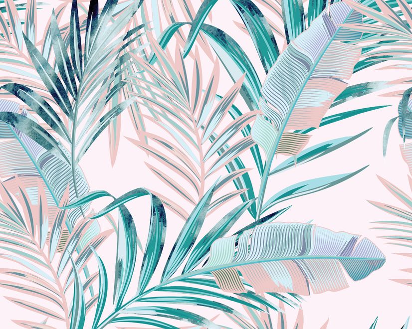 Tropical Pink Exotic Colorful Palm Leaf Wallpaper Mural
