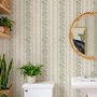 Green aesthetic wallpaper with sage leafy sprigs, fine vertical rules and dotted borders on cream ivory