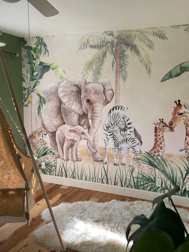 Fototapete Kinder Safari Tiere mit Jungtieren