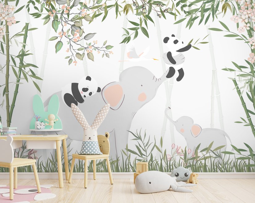 Panda Bear on Elephant Wallpaper Mural