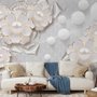 3D Look White Pearl Flower Wallpaper Mural