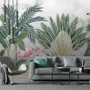 Flamingo Toucan with Vintage Forest Wallpaper Mural