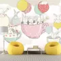 Rabbit Flying in the Cups with Baloon Wallpaper Mural