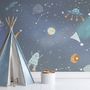 Kids Cartoon Space with Colorful Planets and Little Stars Wallpaper Mural