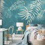 Papier peint panoramique blanc de feuilles tropicales