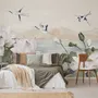 White Lotus Floral and Crane Birds Wallpaper Mural