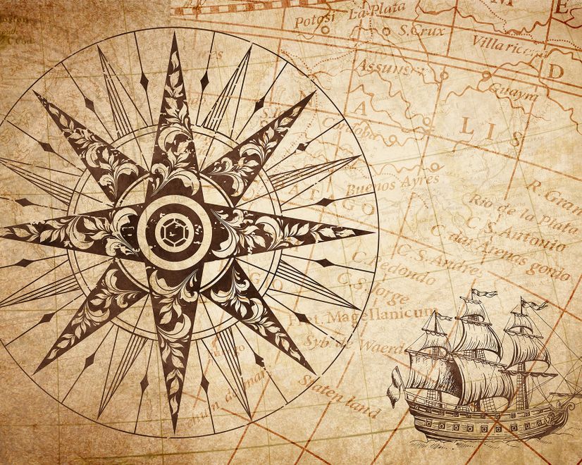 Vintage Map with Compass Wallpaper Mural